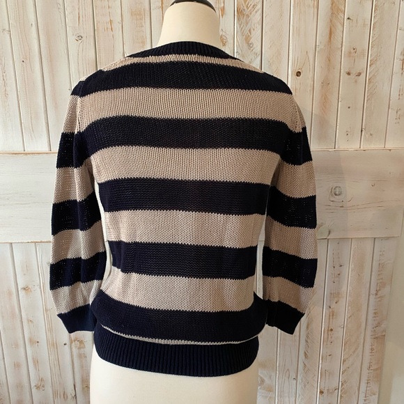 J.Crew three-quarter sleeve navy and beige striped sweater. Size S - Picture 3 of 4
